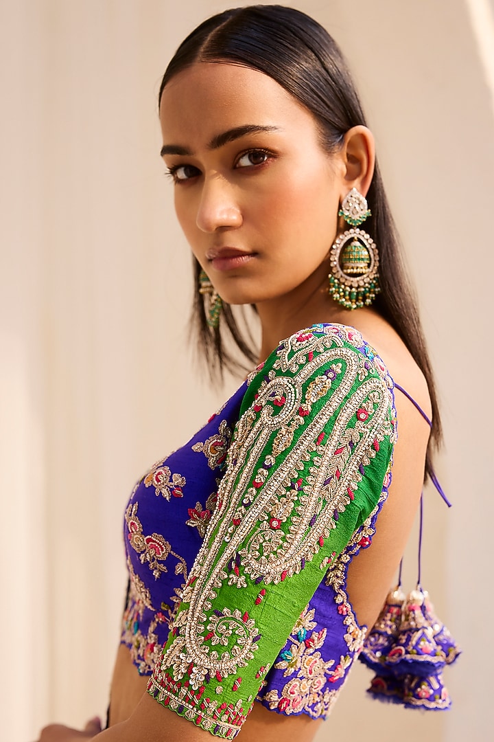 Violet Silk Hand Embroidered Banarasi Wedding Lehenga Set by Dolly J at Pernia's Pop Up Shop