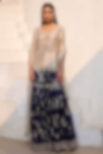 Blue Jamawar Embroidered Bridal Sharara Set by Dolly J at Pernia's Pop Up Shop