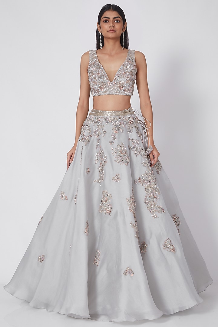 Grey Embroidered Bridal Lehenga Set by Dolly J at Pernia's Pop Up Shop