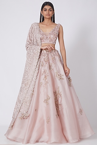 Blush Pink Embroidered Lehenga Set by Dolly J