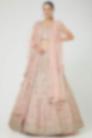 Blush Pink Organza Bridal Lehenga Set by Dolly J at Pernia's Pop Up Shop