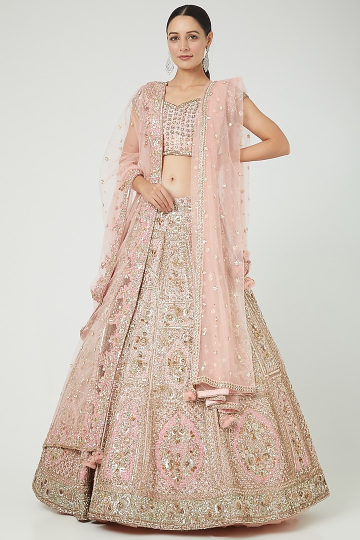 Blush Pink Organza Bridal Lehenga Set by Dolly J at Pernia's Pop Up Shop
