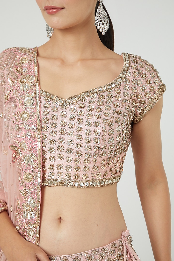 Blush Pink Organza Bridal Lehenga Set by Dolly J at Pernia's Pop Up Shop