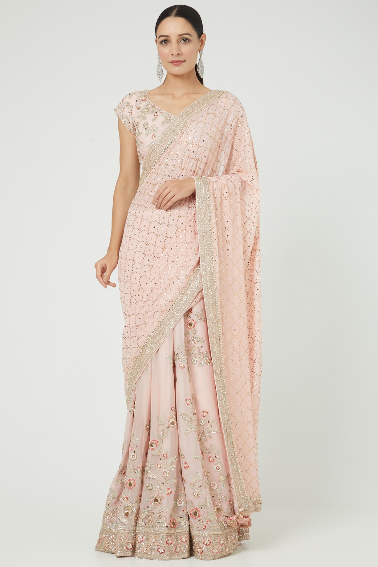 Blush Pink Georgette Embroidered Saree Set Design by Shlok Design at  Pernia's Pop Up Shop 2024