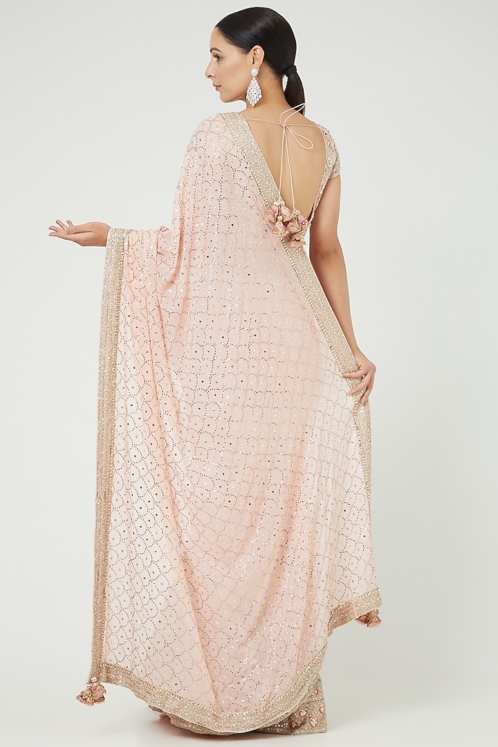 Blush Pink Chiffon Bridal Saree Set by Dolly J at Pernia's Pop Up Shop