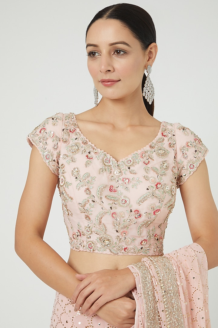 Blush Pink Chiffon Bridal Saree Set by Dolly J at Pernia's Pop Up Shop