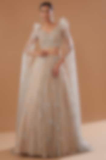 Beige Raw Silk Hand Embroidered Wedding Lehenga Set by Dolly J at Pernia's Pop Up Shop