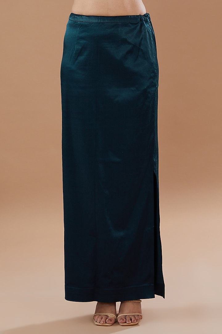Dark Teal Georgette Embroidered Bridal Saree Set by Dolly J at Pernia's Pop Up Shop