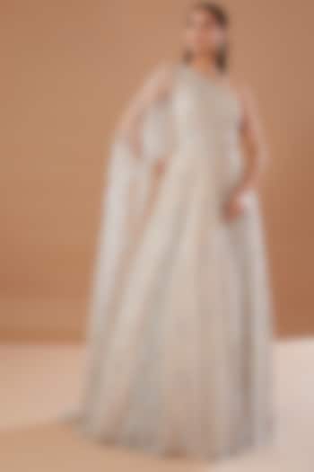 Ivory Shimmer Tulle Embroidered Wedding Gown by Dolly J at Pernia's Pop Up Shop