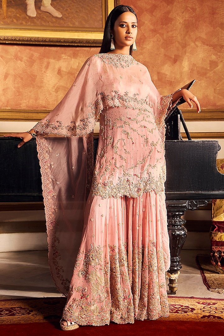 Rose Pink Chiffon Sharara Set by Dolly J at Pernia's Pop Up Shop