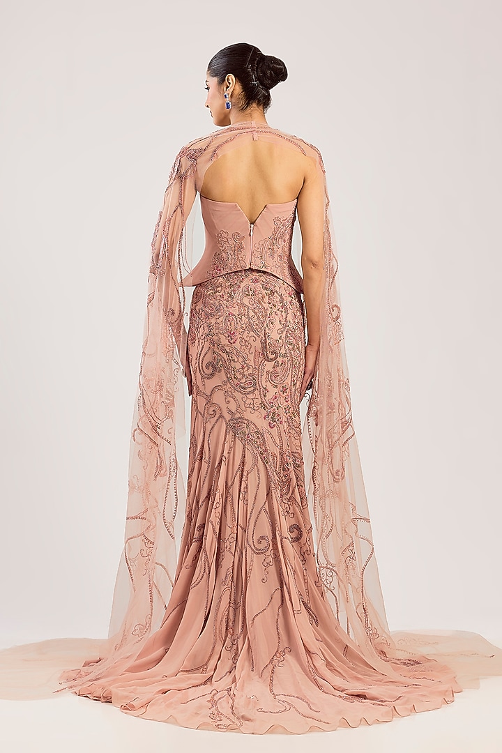 Blush Georgette Hand Embroidered Bridal Lehenga Set by Dolly J at Pernia's Pop Up Shop