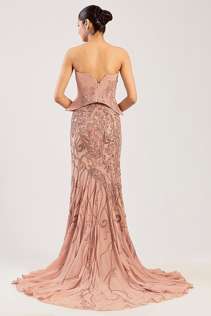 Blush Georgette Hand Embroidered Bridal Lehenga Set by Dolly J at Pernia's Pop Up Shop