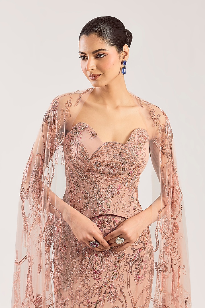 Blush Georgette Hand Embroidered Bridal Lehenga Set by Dolly J at Pernia's Pop Up Shop