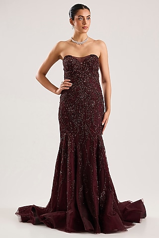 Cherry Lacquer Georgette Gown by Dolly J