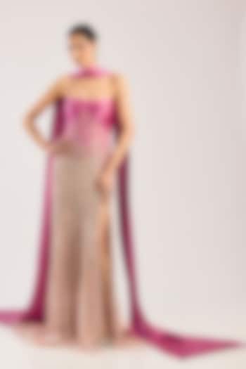 Blush Net Hand Embroidered Bridal Gown by Dolly J at Pernia's Pop Up Shop