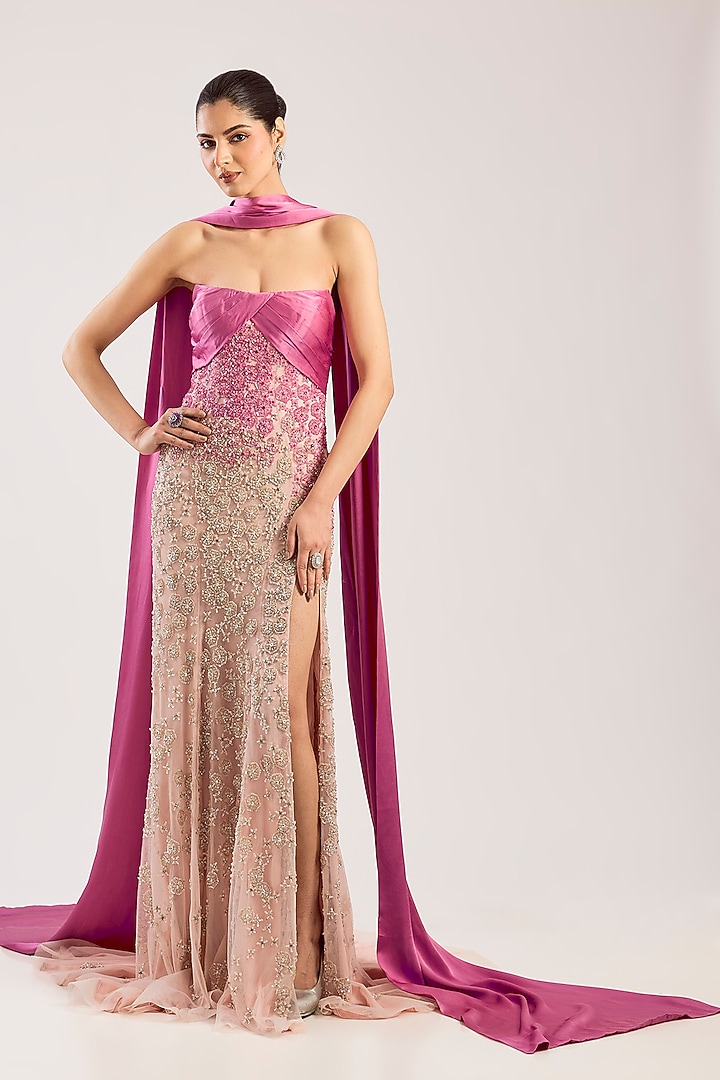 Blush Net Hand Embroidered Bridal Gown by Dolly J at Pernia's Pop Up Shop