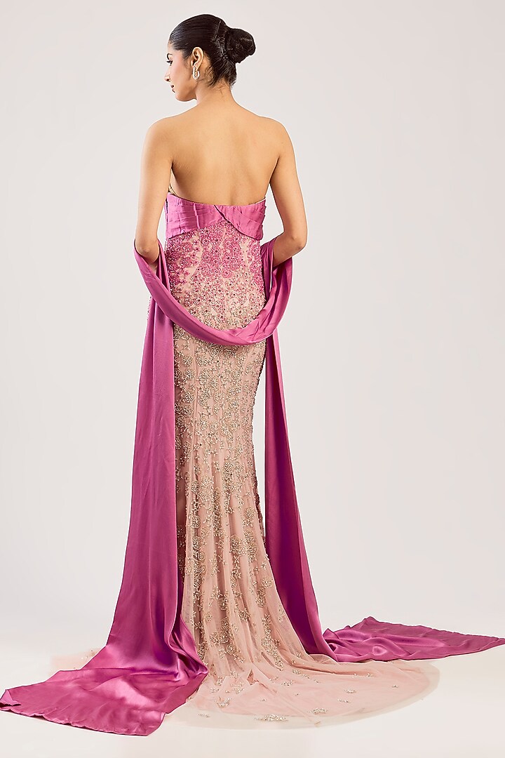 Blush Net Hand Embroidered Bridal Gown by Dolly J at Pernia's Pop Up Shop