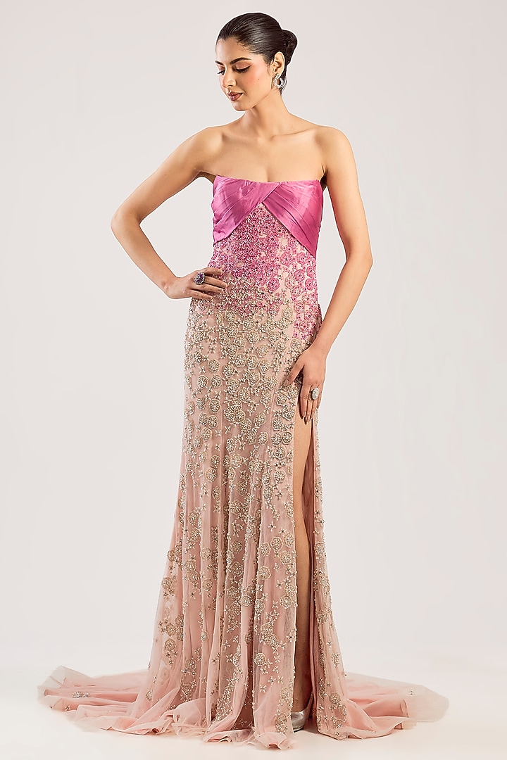Blush Net Hand Embroidered Bridal Gown by Dolly J at Pernia's Pop Up Shop