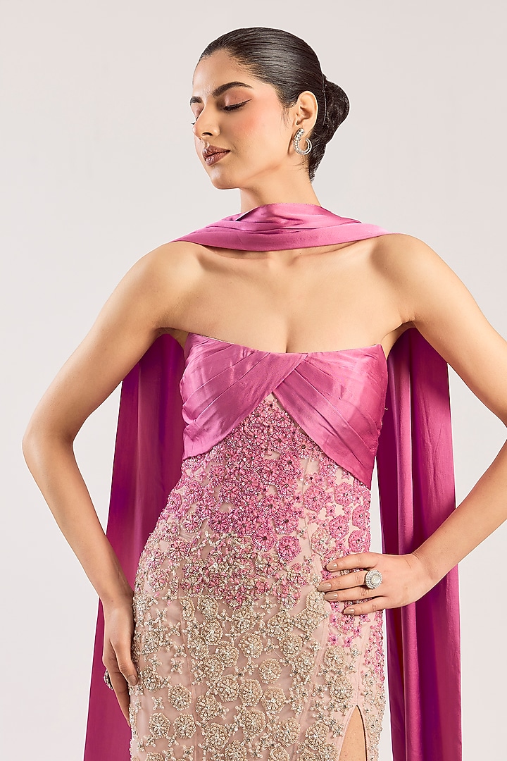 Blush Net Hand Embroidered Bridal Gown by Dolly J at Pernia's Pop Up Shop