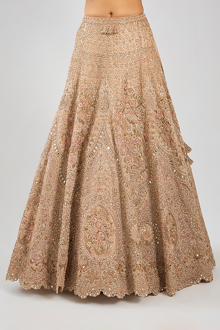 Pastel Gold Tulle Zari Embroidered Bridal Lehenga Set by Dolly J at Pernia's Pop Up Shop