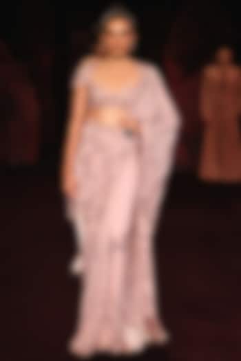 Blush Pink Georgette Crystal Embellished Bridal Saree Set by Dolly J at Pernia's Pop Up Shop