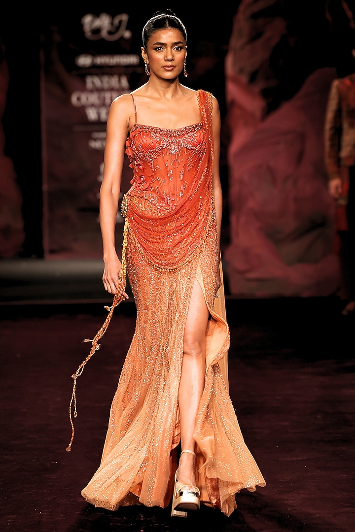 Ember Rust Ombre Tulle Crystal Embellished Bridal Gown by Dolly J at Pernia's Pop Up Shop