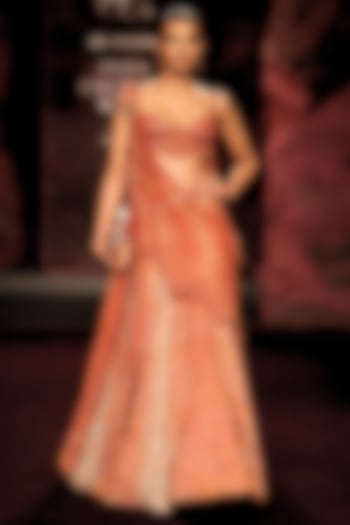 Ember Rust Ombre Tulle Crystal Embellished Bridal Lehenga Set by Dolly J at Pernia's Pop Up Shop