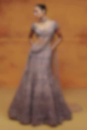Lavender Tulle Hand Embroidered Cocktail Bridal Lehenga Set by Dolly J at Pernia's Pop Up Shop