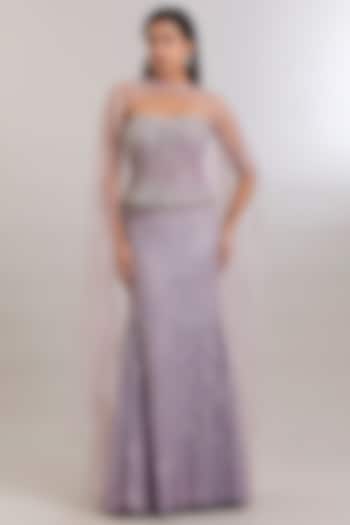 Light Mauve Shimmer Hand Embroidered Bridal Lehenga Set by Dolly J at Pernia's Pop Up Shop