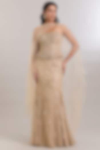 Beige Shimmer Hand Embroidered Bridal Lehenga Set by Dolly J at Pernia's Pop Up Shop