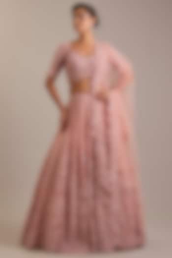 Blush Pink Tulle Embroidered Bridal Bridal Lehenga Set by Dolly J at Pernia's Pop Up Shop