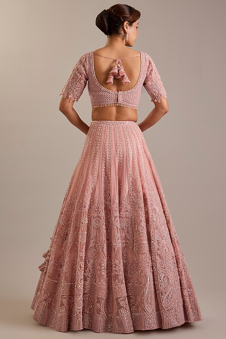 Blush Pink Tulle Embroidered Bridal Bridal Lehenga Set by Dolly J at Pernia's Pop Up Shop