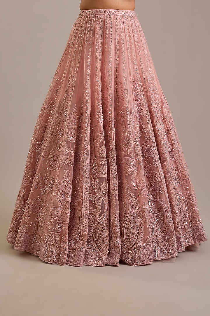 Blush Pink Tulle Embroidered Bridal Bridal Lehenga Set by Dolly J at Pernia's Pop Up Shop
