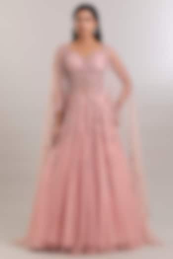 Blush Pink Chiffon 3D Dori Embellished Bridal Lehenga Set by Dolly J at Pernia's Pop Up Shop