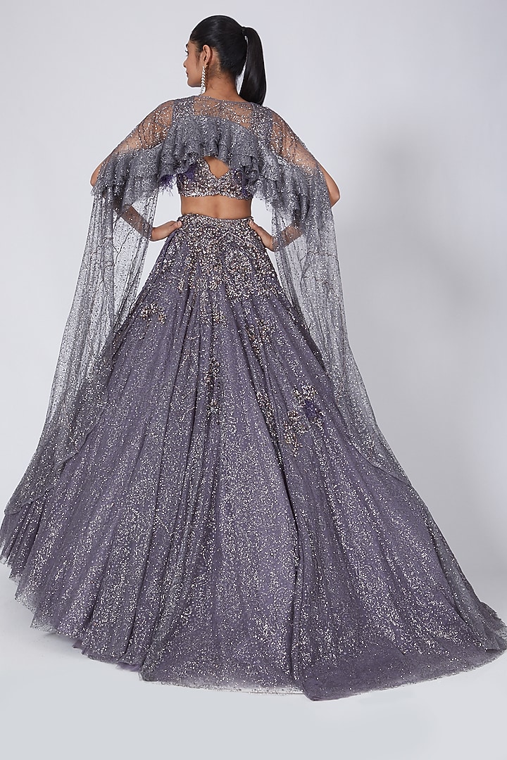 Greyish Blue Embroidered Bridal Lehenga Set by Dolly J at Pernia's Pop Up Shop