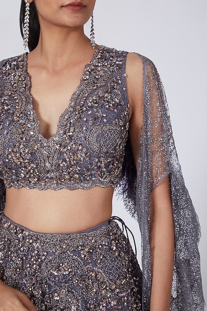 Greyish Blue Embroidered Bridal Lehenga Set by Dolly J at Pernia's Pop Up Shop