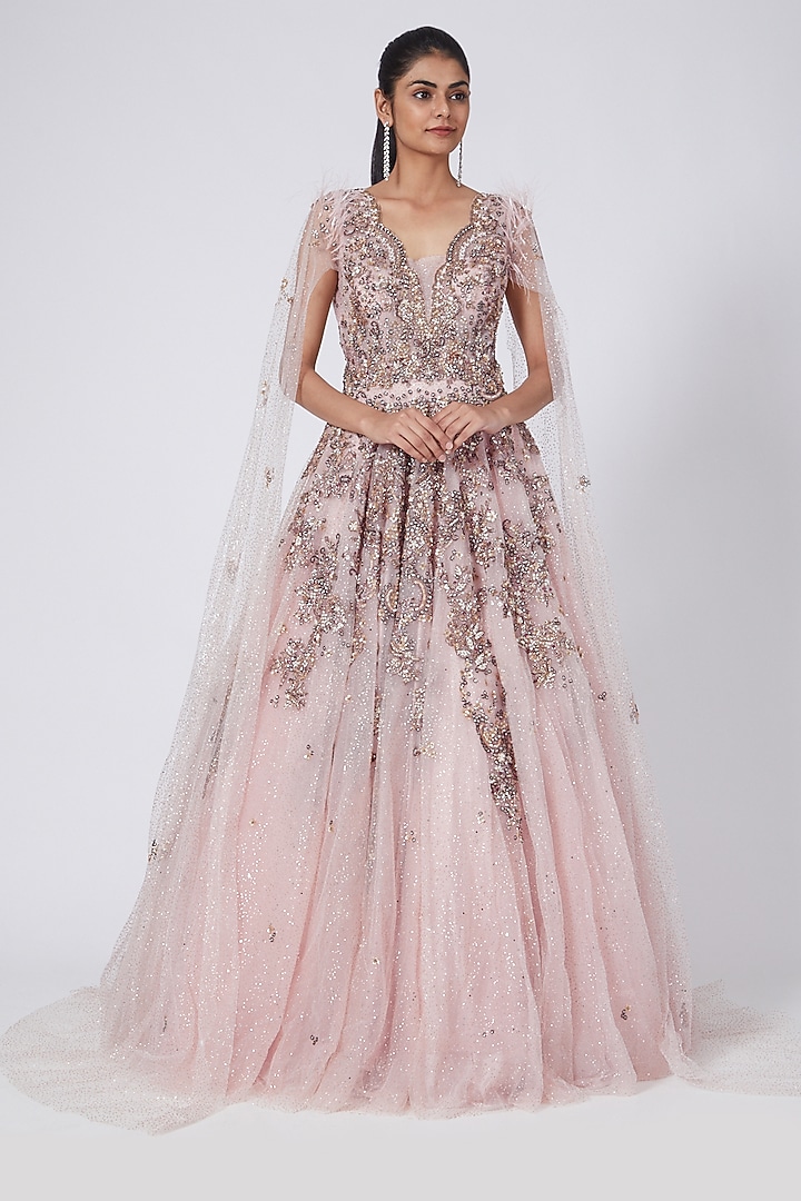 Dull Pink Embroidered Wedding Gown by Dolly J at Pernia's Pop Up Shop