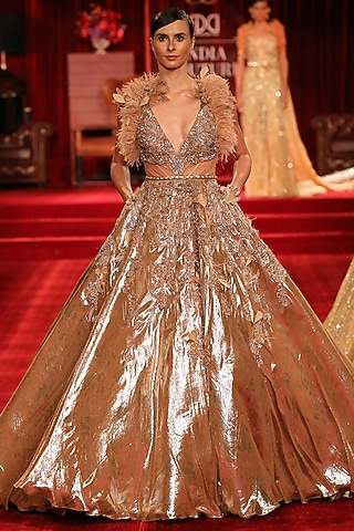 Beige Gold Embroidered Gown by Dolly J