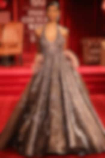 Metallic Grey Organza Embellished Gown by Dolly J at Pernia's Pop Up Shop