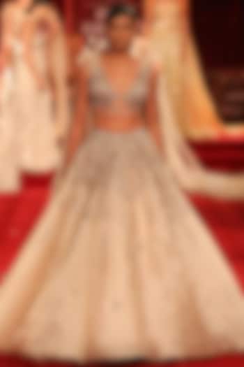 Champagne Silk Embroidered Bridal Lehenga Set by Dolly J at Pernia's Pop Up Shop