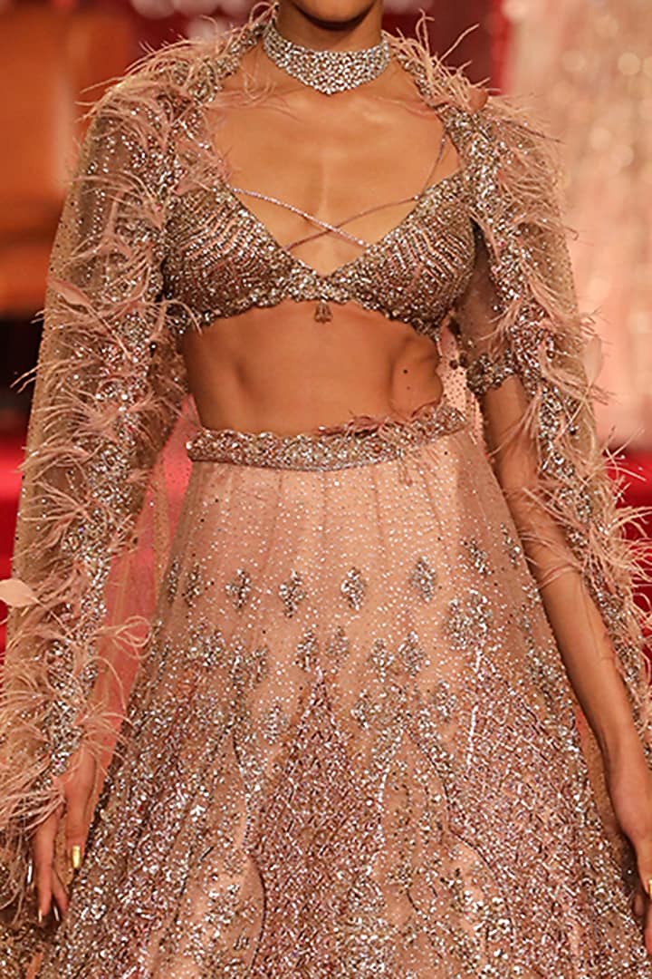 Rose Pink & Maroon Ombre Embroidered Bridal Lehenga Set by Dolly J at Pernia's Pop Up Shop