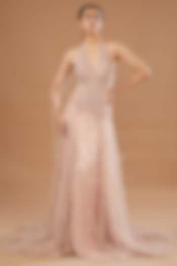 Blush Pink Shimmer Tulle Pearl & Crystal Embroidered Bridal Gown by Dolly J at Pernia's Pop Up Shop