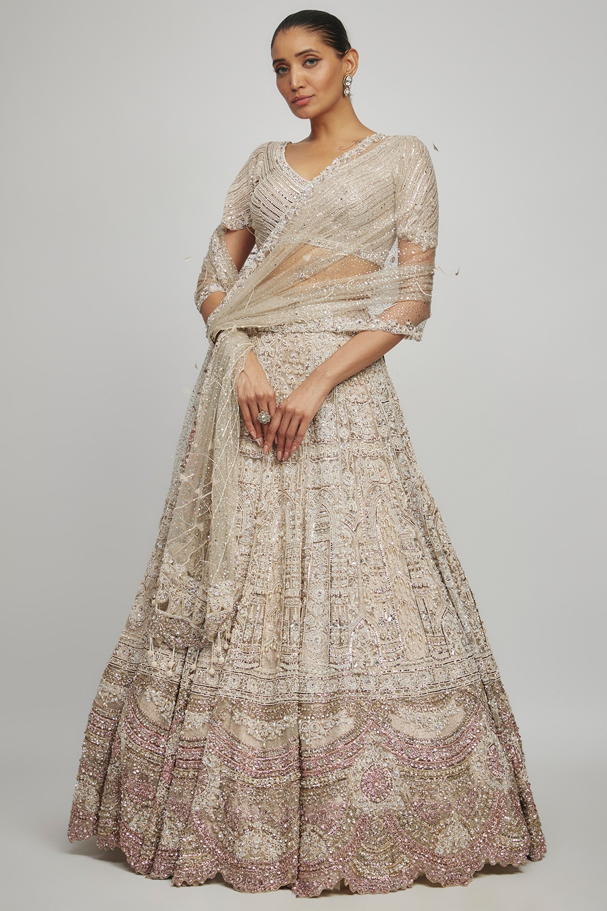 Off white South-indian style lehenga choli for women or girls