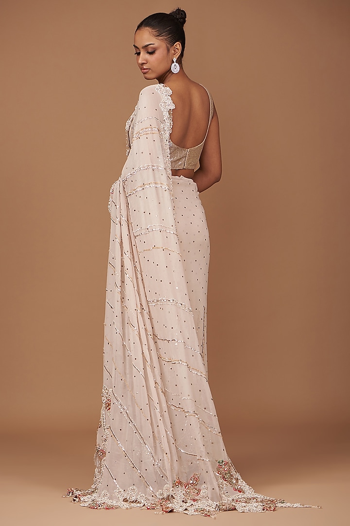 Dusty Ivory Mukaish Thread Embroidered Bridal Saree Set by Dolly J at Pernia's Pop Up Shop