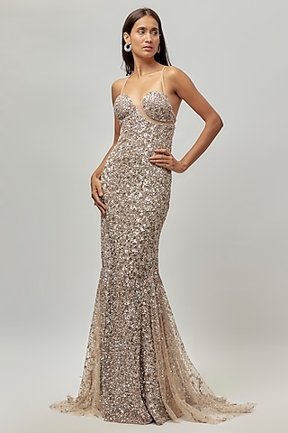 champagne color bodycon dress Isolda Satin Halterneck Mini Dress in Champagne with Rosette , Halter Neck , Cut Out main image 1