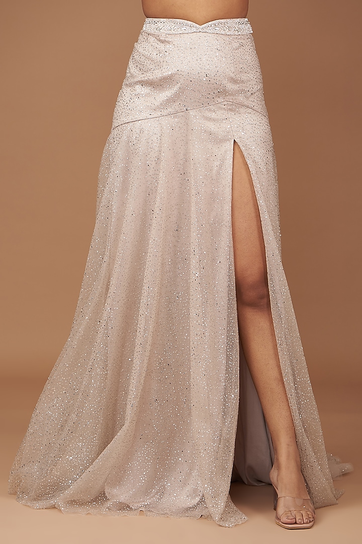 Ivory Shimmer Tulle Pearl Embroidered Jacket Set by Dolly J at Pernia's Pop Up Shop