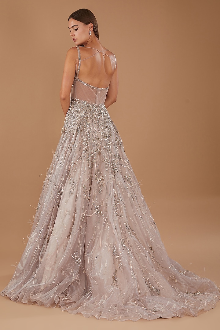 Dusty Pink Tissue Hand Embroidered Bridal Gown by Dolly J at Pernia's Pop Up Shop