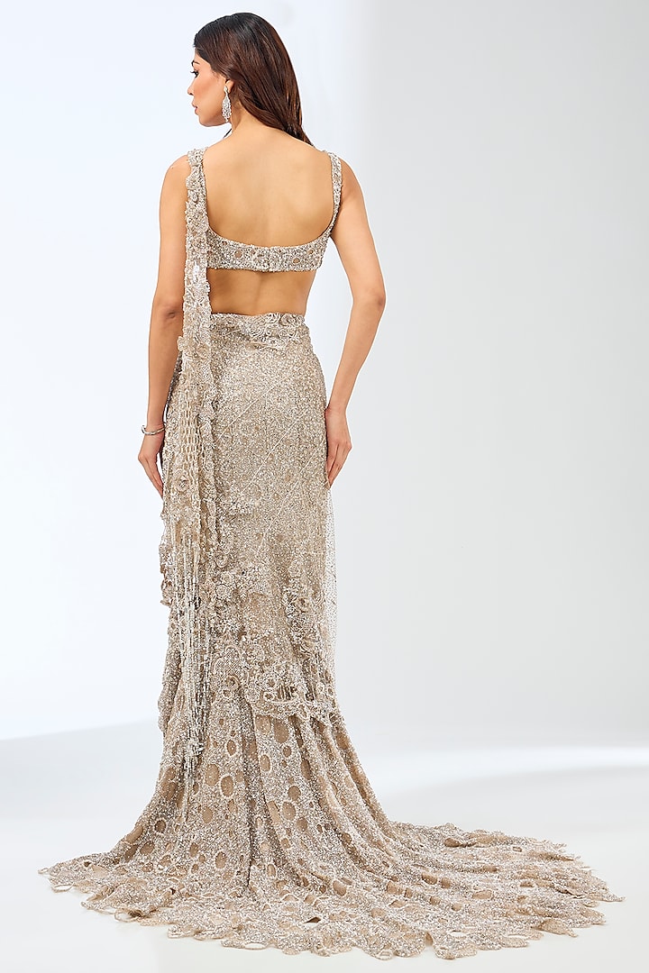 Ivory Shimmer Tulle Pearl Embroidered Skirt Set by Dolly J at Pernia's Pop Up Shop