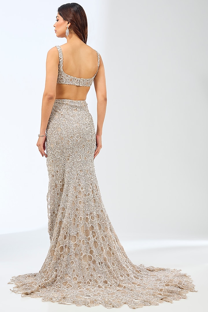 Ivory Shimmer Tulle Pearl Embroidered Skirt Set by Dolly J at Pernia's Pop Up Shop