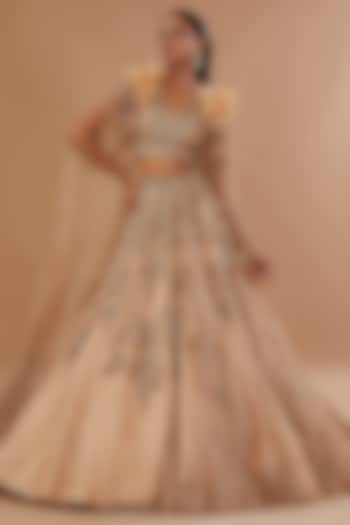 Beige Shimmer Organza Bridal Lehenga Set by Dolly J at Pernia's Pop Up Shop